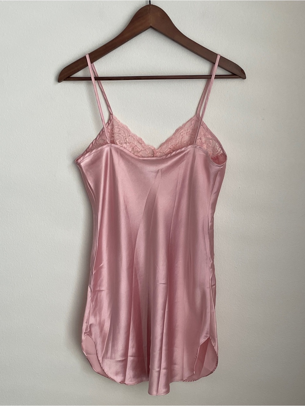 Vintage Slip Dress Small Pink Satin Lace Coquette Fairy Bridal Nightgown 90s - Picture 8 of 9